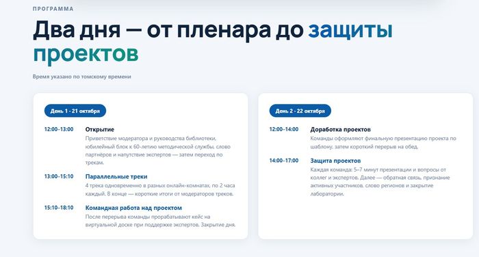 Программа двух дней — от пленара до защиты проектов.